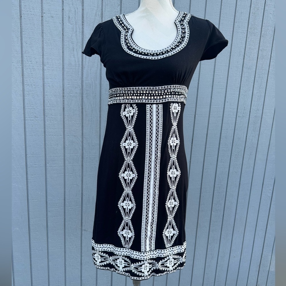 INC International Black and White Embroidered Midi Dress